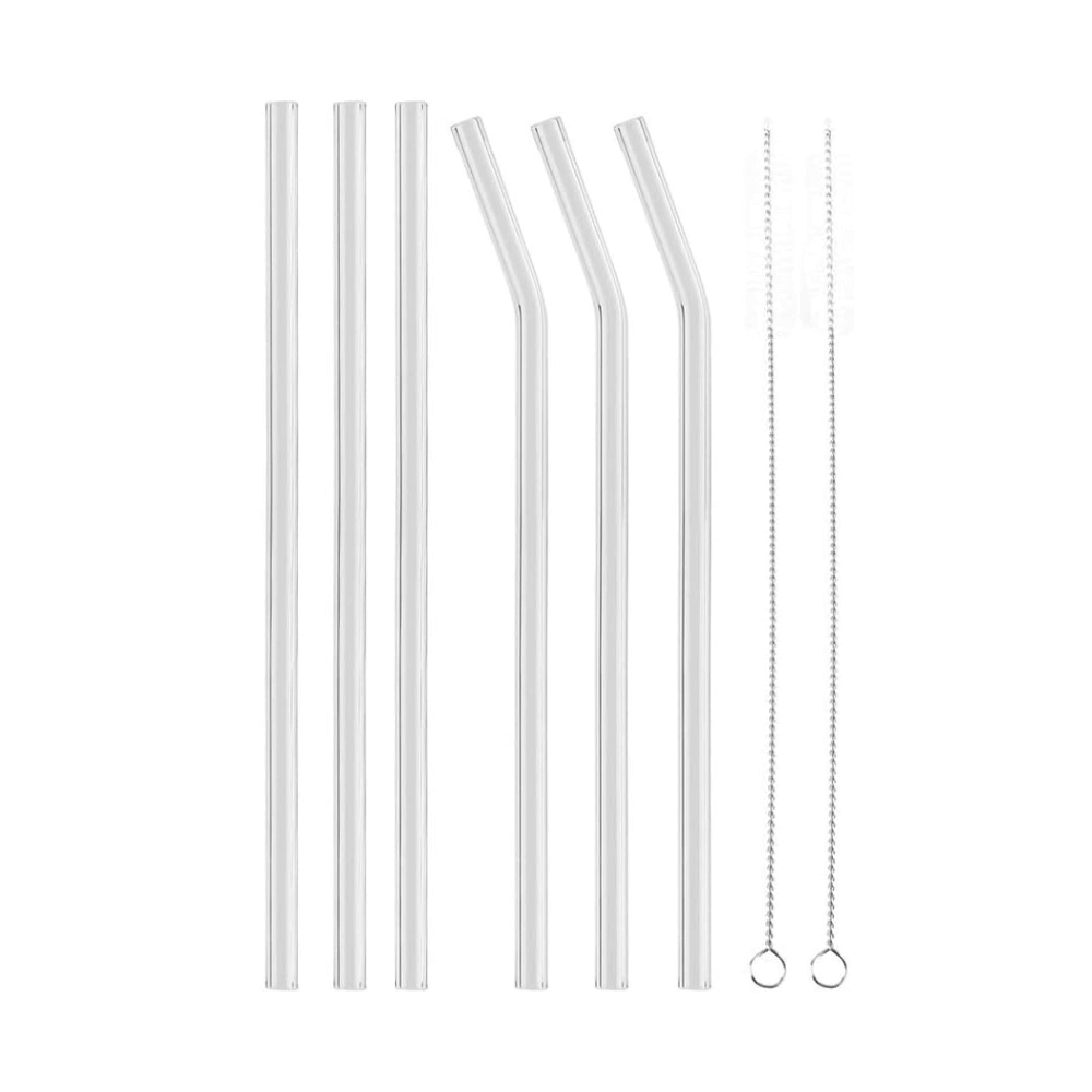 Set de 6 Popotes de Vidrio + 2 Cepillos de Limpieza (8pzas)