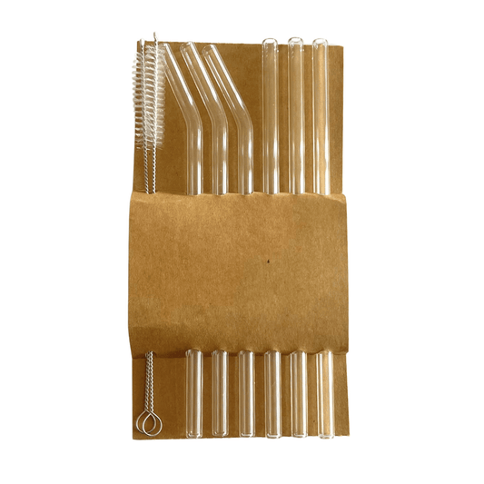 Set de 6 Popotes de Vidrio + 2 Cepillos de Limpieza (8pzas)