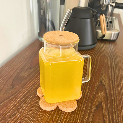 Vaso de Vidrio - Cube con Tapa y Popote