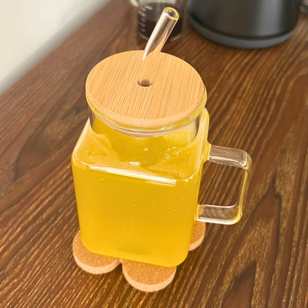 Vaso de Vidrio - Cube con Tapa y Popote