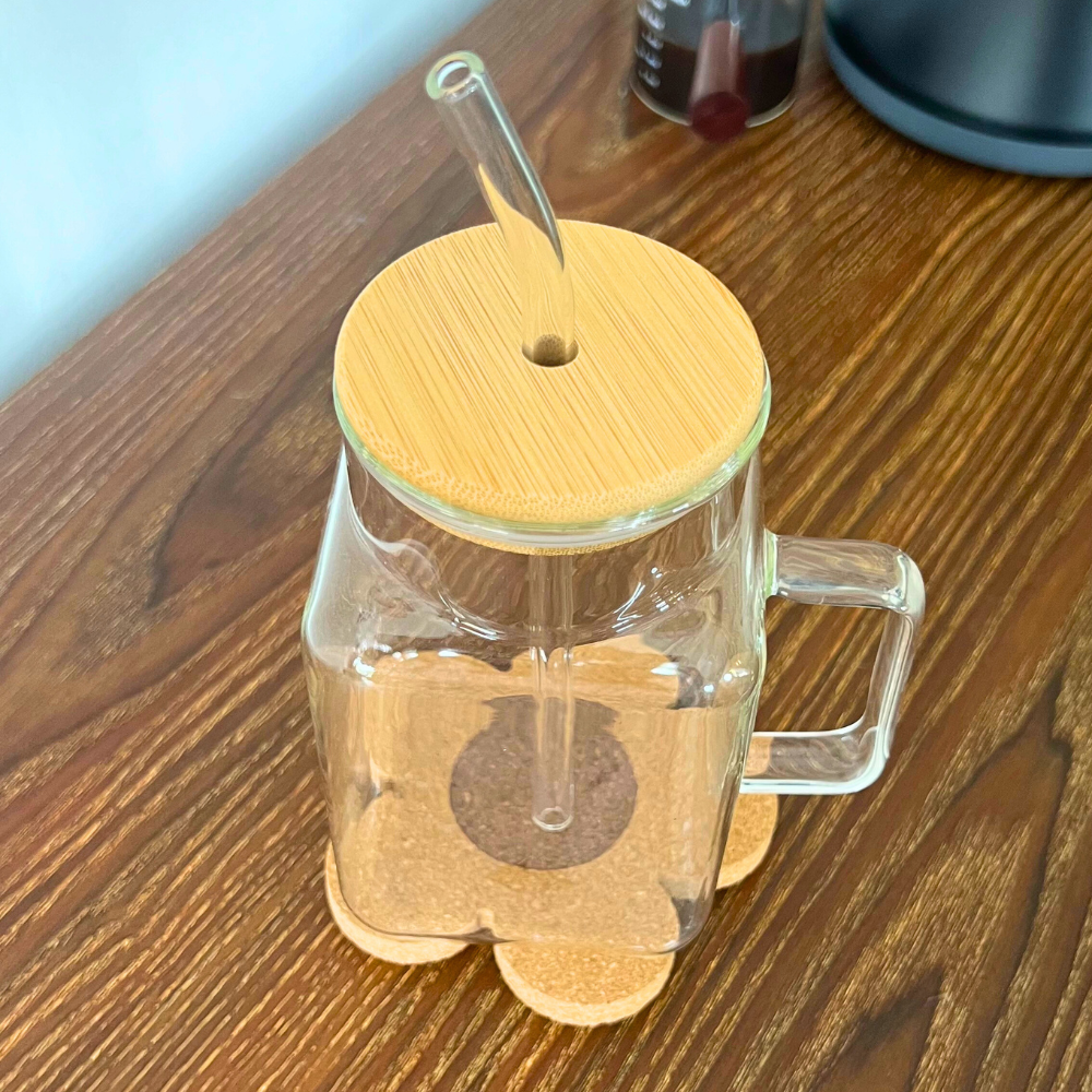 Vaso de Vidrio - Cube con Tapa y Popote