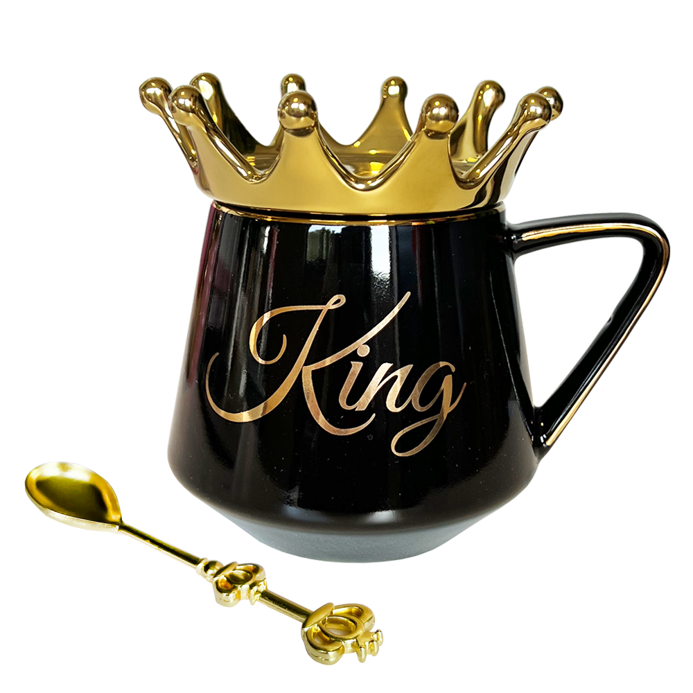 Taza King con Corona Dorada y Cucharita de Corona