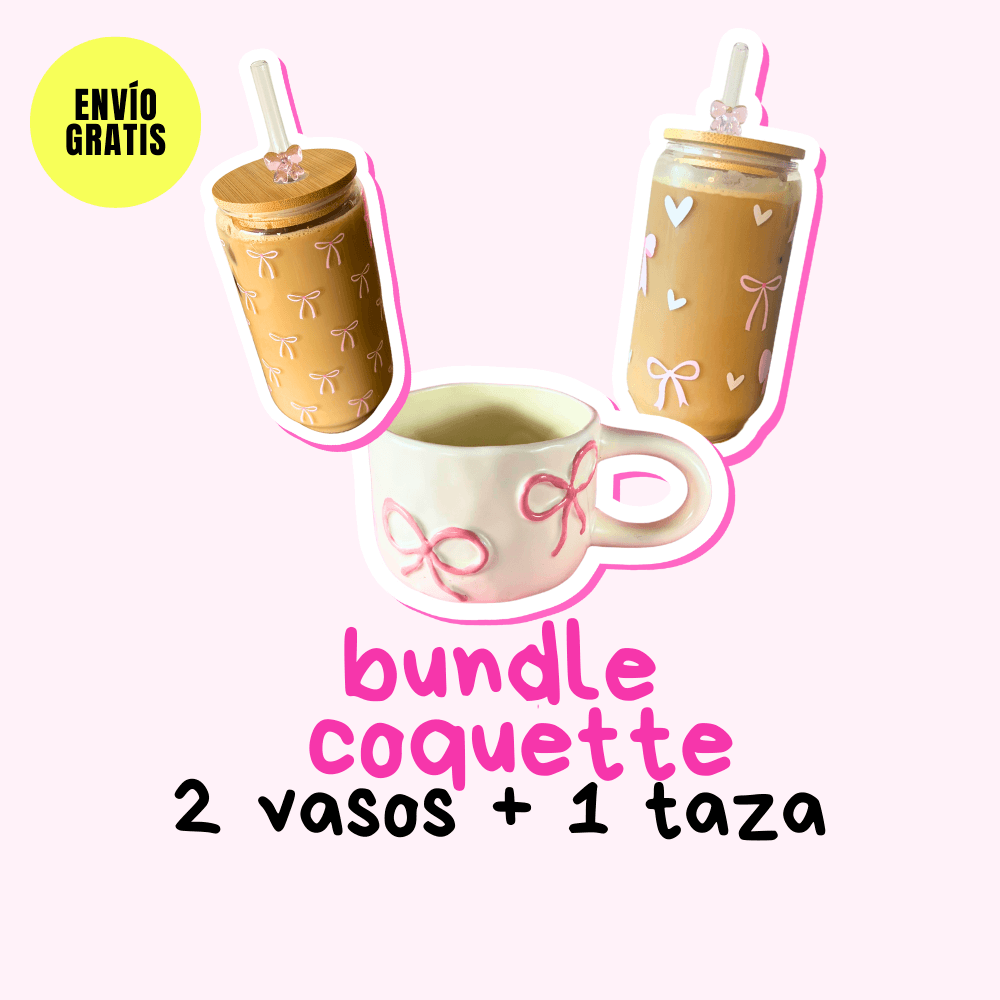 Bundle Coquette: 1 Taza + 2 Vasos con Popote